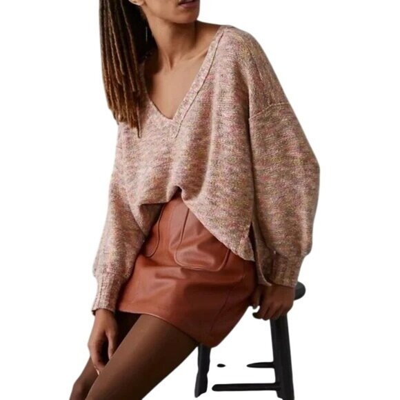 Anthropologie Pilcro Deep V-Neck Slouchy Spacedye Boxy Sweater Multi Size M Boho - Picture 1 of 10